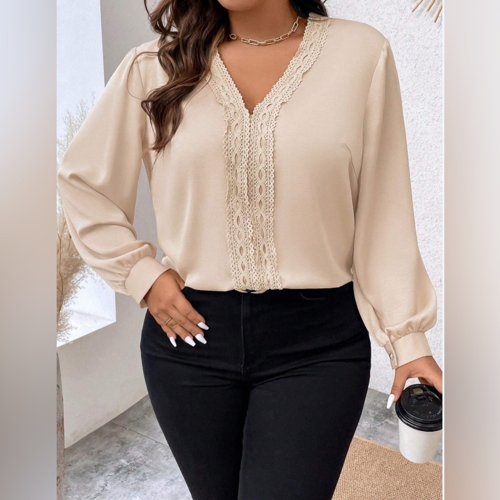 Item NWT SHEIN Curve Tan V-Neck Blouse